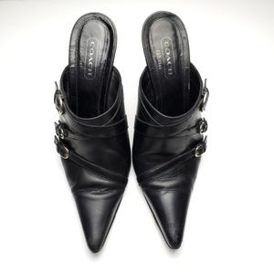 Coach Black Mule Heels Buckles Size 8.5 B